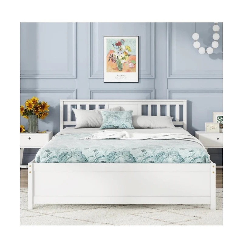 Gouun Wooden Platform Bed with Headboard and Wood Slat Support