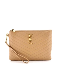 Pre-Owned Saint Laurent Small Classic Monogram Wristlet Pouch Matelasse Chevron Leather