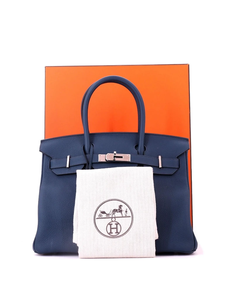 Pre-Owned HERMES Birkin 30 Handbag Blue Togo with Palladium Hardware