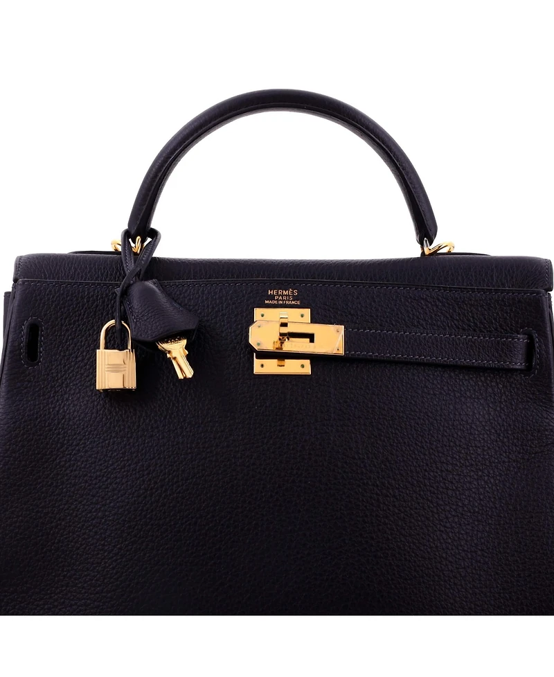 Pre-Owned HERMES Kelly Handbag Blue Togo with Gold Hardware