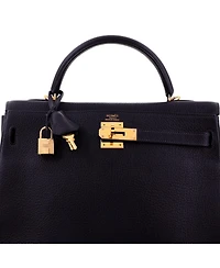 Pre-Owned HERMES Kelly Handbag Blue Togo with Gold Hardware