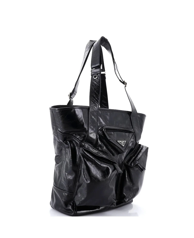 Pre-Owned Prada Tall Triple Front Pocket Tote Leather