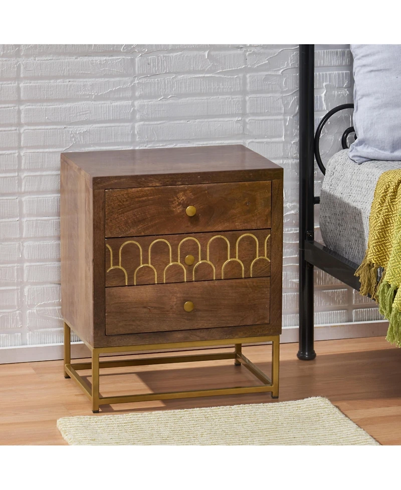 Flynama Elegant Modern Wooden Nightstand with Storage Space Natural Finish Bedside Table for Bedroom Living Room