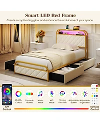 Gouun Twin Size Bed Frame with Led Lights and Charging Station