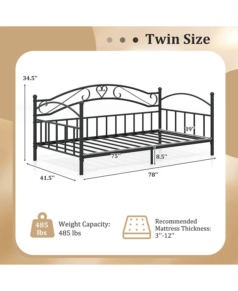 Gouun Twin Size Metal Daybed Frame with Headboard for Bedroom