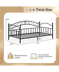 Gouun Twin Size Metal Daybed Frame with Headboard for Bedroom