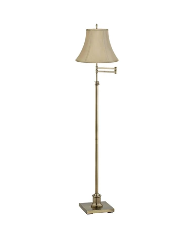 360 Lighting Traditional Floor Lamp Swing Arm 70" Tall Antique Brass Imperial Taupe Fabric Bell Shade for Living Room Reading Bedroom