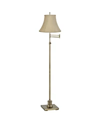 360 Lighting Traditional Floor Lamp Swing Arm 70" Tall Antique Brass Imperial Taupe Fabric Bell Shade for Living Room Reading Bedroom