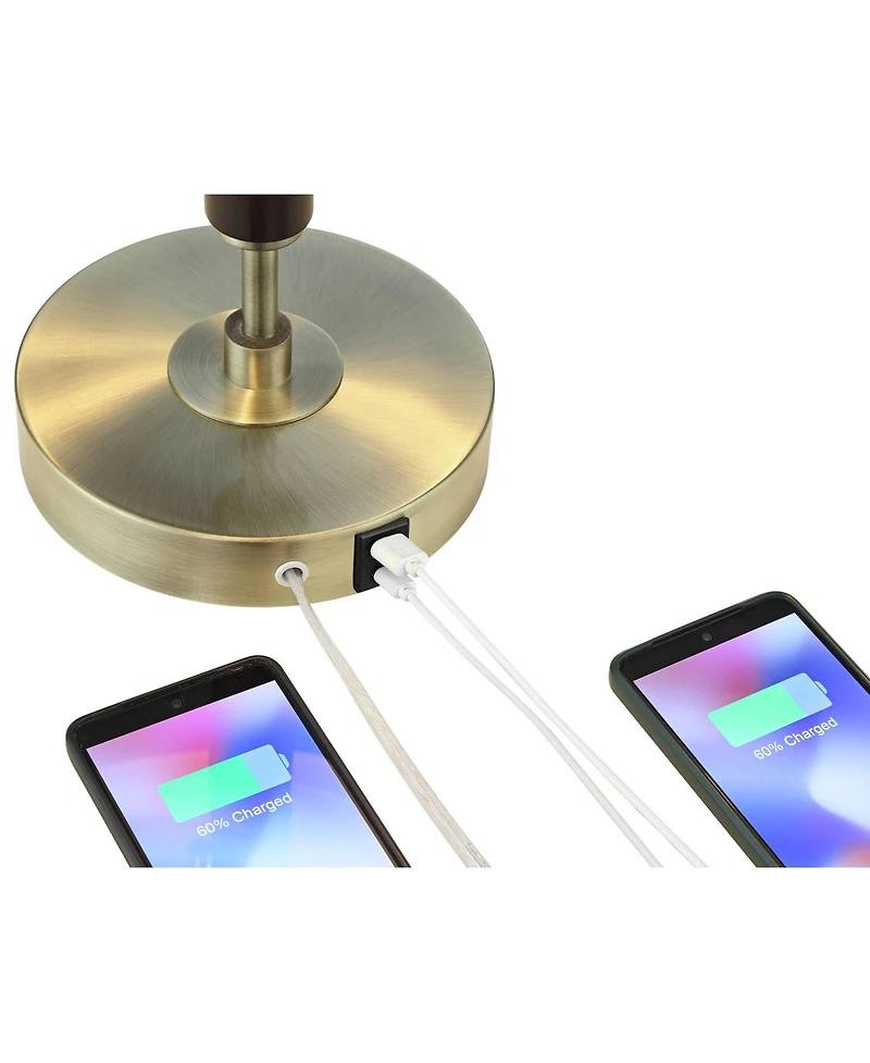 Possini Euro Design Wyndham 23" High Mid Century Modern Desk Lamp Dual Usb Ports Metal Glass Dome Shade Home Office Charging