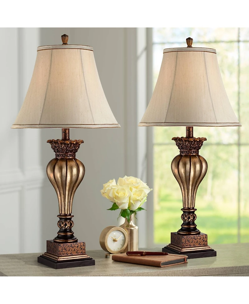 Regency Hill Senardo 30" Tall Floral Vase Large Traditional End Table Lamps Set of 2 Shade Living Room Bedroom