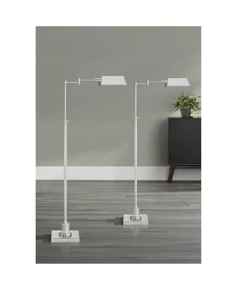 Regency Hill Jenson Traditional 54" Tall Standing Floor Lamps Set of 2 Lights Swing Arm Pharmacy Adjustable Brushed Nickel