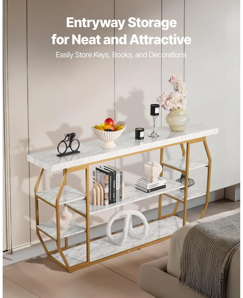 Gouun 3 Tier Console Table with Open Storage and Geometric Frame