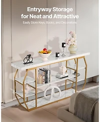 Gouun 3 Tier Console Table with Open Storage and Geometric Frame