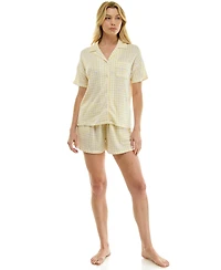 Roudelain Women's Collared Top and Pull-On Shorts, 2-Piece Set
