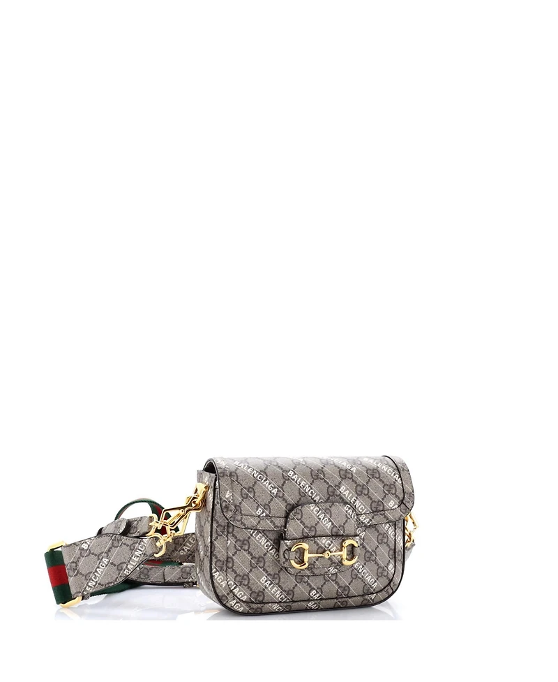 Pre-Owned Gucci Mini x Balenciaga The Hacker Project Horsebit 1955 Shoulder Bag Gg Coated Canvas