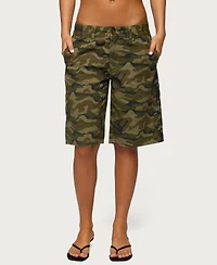 Edikted Women's Camo Denim Low Rise Bermuda Shorts