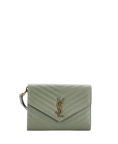 Pre-Owned Saint Laurent Classic Monogram Envelope Wristlet Clutch Matelasse Chevron Leather