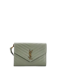 Pre-Owned Saint Laurent Classic Monogram Envelope Wristlet Clutch Matelasse Chevron Leather
