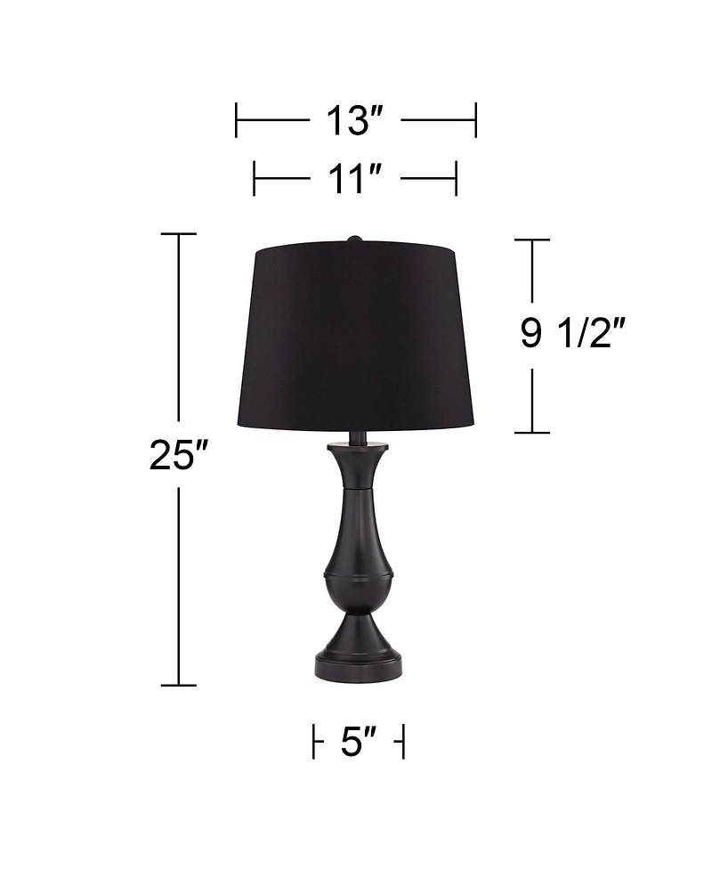 Regency Hill Traditional Table Lamps 25" High Set of 2 with Usb Port Bronze Metal Led Touch On Faux Silk Drum Shade for Bedroom Living Room