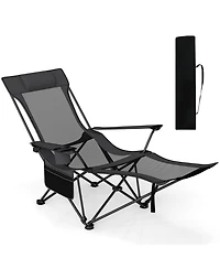 Gymax Camping Lounge Chair w/Detachable Footrest 4-position Backrest Carrying Bag