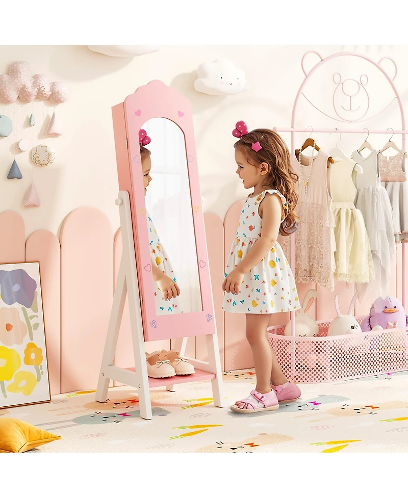 Gymax Kids Vanity Set Princess Makeup Dressing Table and Chair Set w/ Jewelry Armoire