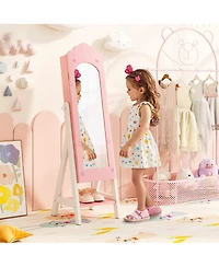 Gymax Kids Vanity Set Princess Makeup Dressing Table and Chair Set w/ Jewelry Armoire