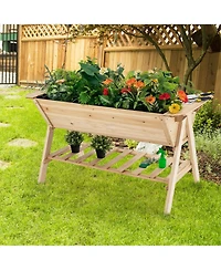 Gymax 59'' x 31'' x 32.5'' Raised Garden Bed w/ Shelf Wood Elevated Planter Box w/ Liner
