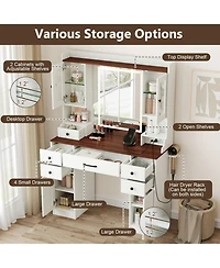 Gouun 41.5 in Makeup Dressing Table with Power Outlets and Led Lighted Mirror