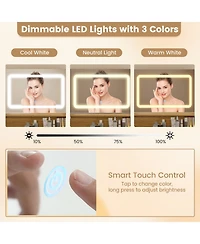 Gouun Small Vanity Desk with Led Mirror and Cushioned Stool for Small Spaces