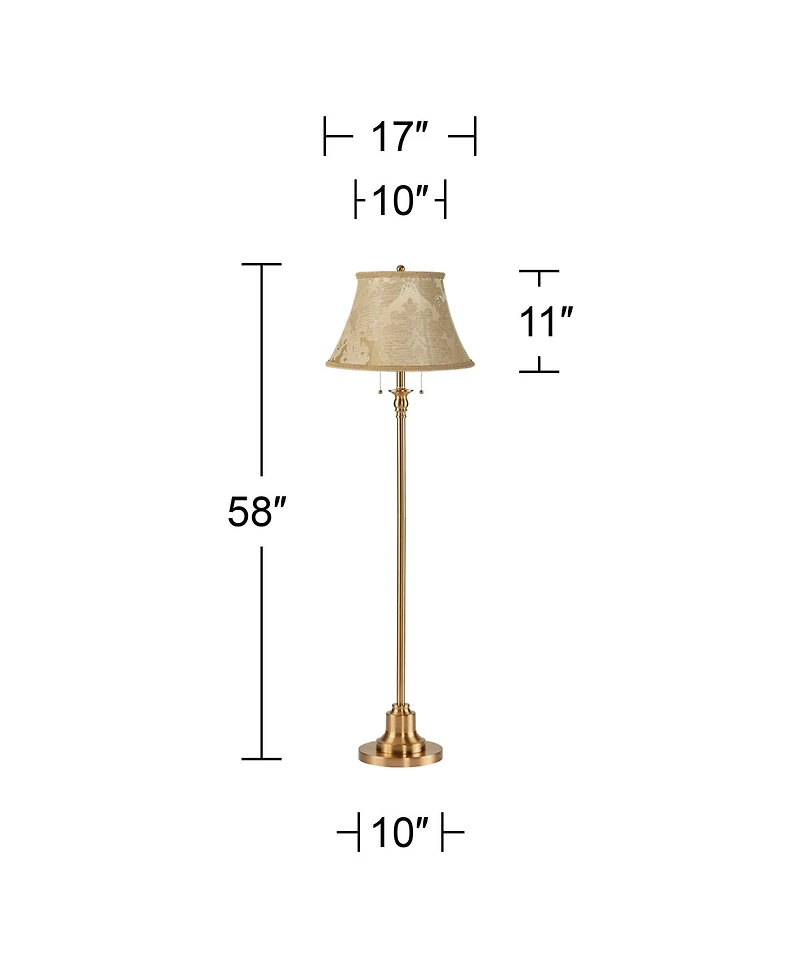 360 Lighting Dyna Traditional 58" Tall 2-Light Standing Floor Lamp Pole Pull Chain Antique Brass Finish