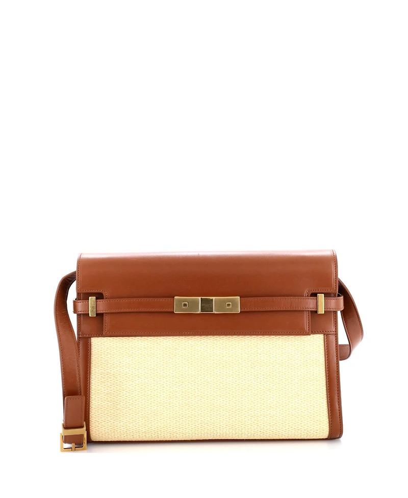 Pre-Owned Saint Laurent Medium Manhattan Shoulder Bag Woven Raffia with Leather