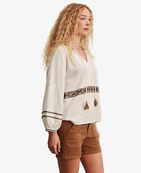 Sanctuary Women's Embroidered Long-Sleeve Blouse