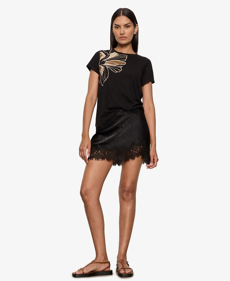 Sanctuary Women's Everyday Satin Lace Pull-On Mini Skirt