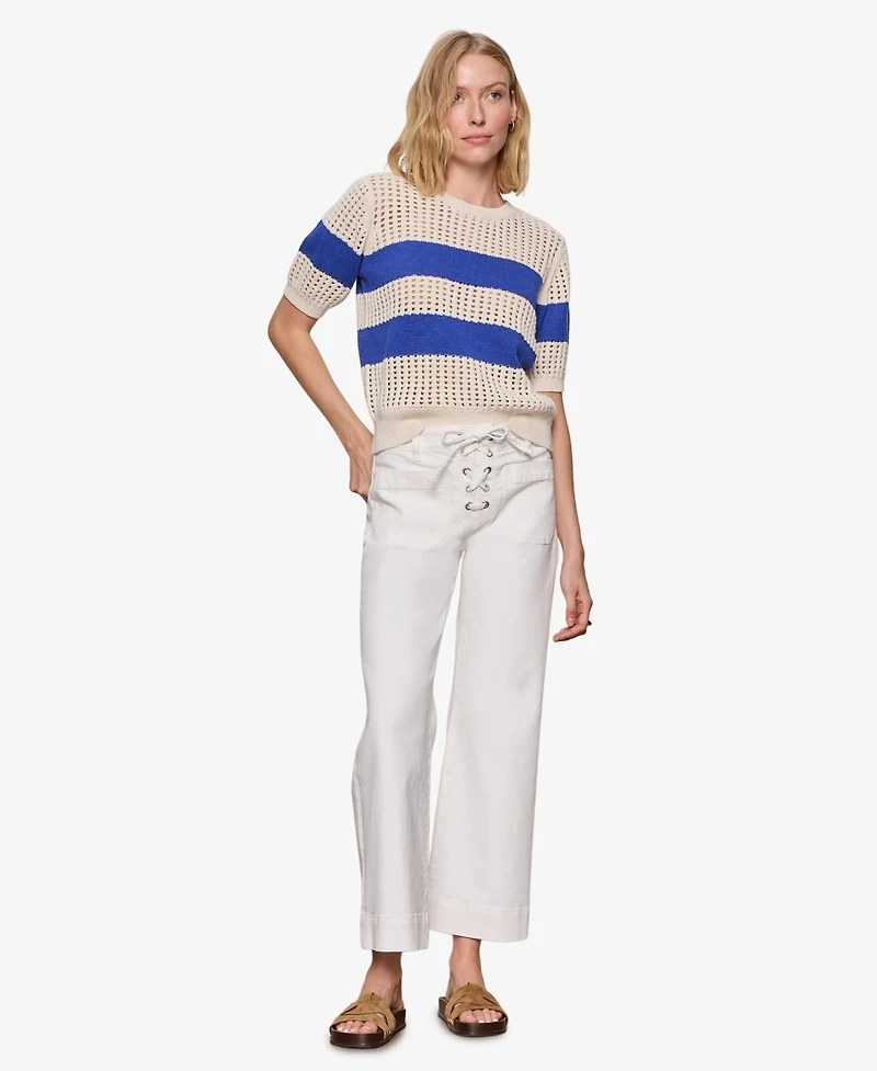 Sanctuary Women's Beachside Openwork Crewneck Cotton Top