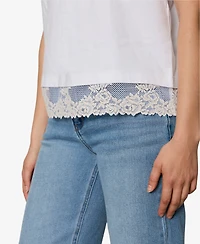 Sanctuary Women's Lace-Hem Crewneck T-Shirt