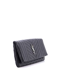 Pre-Owned Saint Laurent Classic Monogram Fold Over Clutch Mixed Matelasse Leather