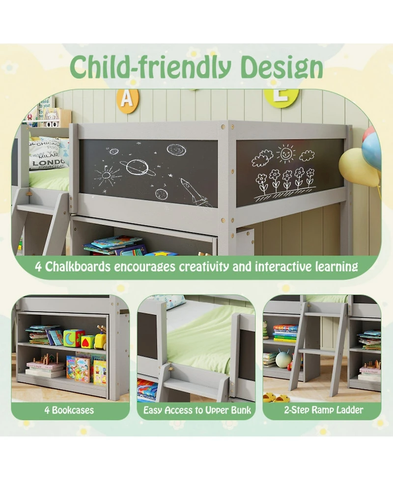 Gouun Loft Bed with Storage Shelves and Ladder