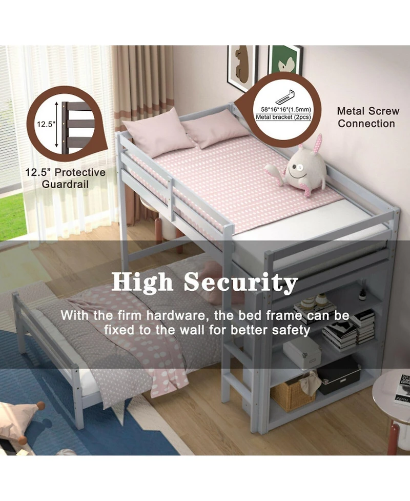 Gouun Loft Bed with Storage Shelves