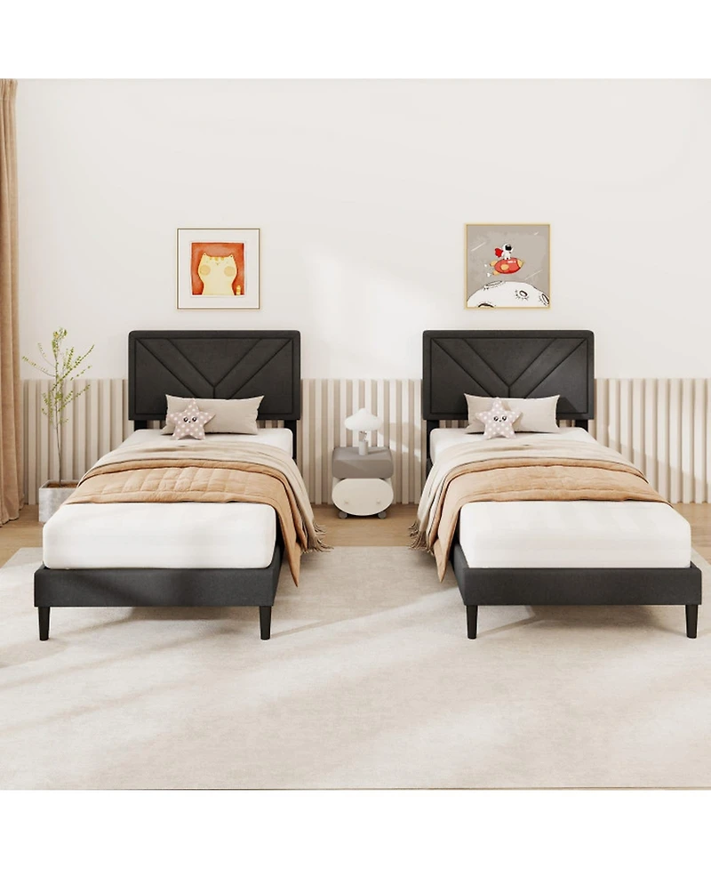 Gouun Linen Upholstered Bed Frame with Tufted Headboard