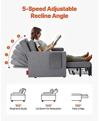Gouun Convertible Sleeper Sofa Bed with 5 Adjustable Angles, Side Pockets, and Pull-Out Design