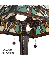 Robert Louis Tiffany Table Lamp 25" High Bronze Tiffany Style Stained Glass Art Shade for Living Room Family Bedroom Bedside Nightstand