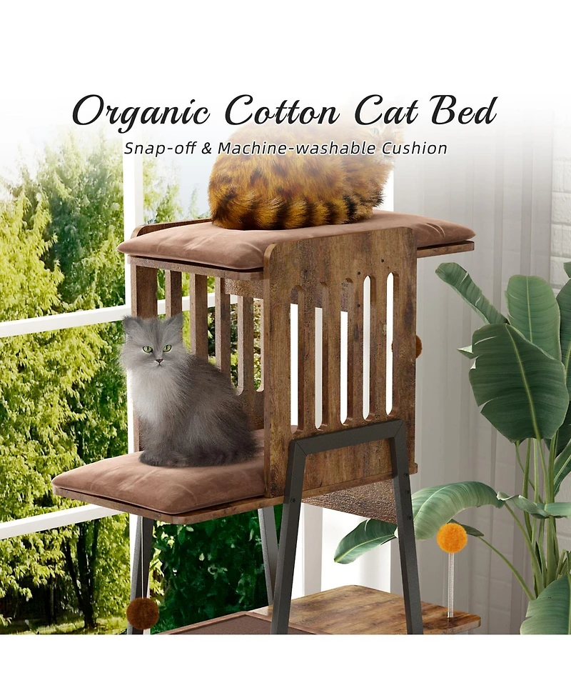 Zeus and Ruta 58 in. Modern Cat Tree Tower for Large Cats Maine Coon Scratching Board Hammock Removable Pads