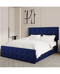 gaomon bed Frame 4 Storage Drawers Linen Upholstered Headboard Wooden Slats No Box Spring Button Tufted