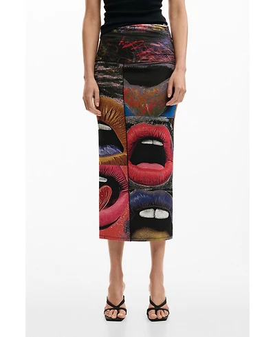 Desigual Women's Printed Skirt With Lips