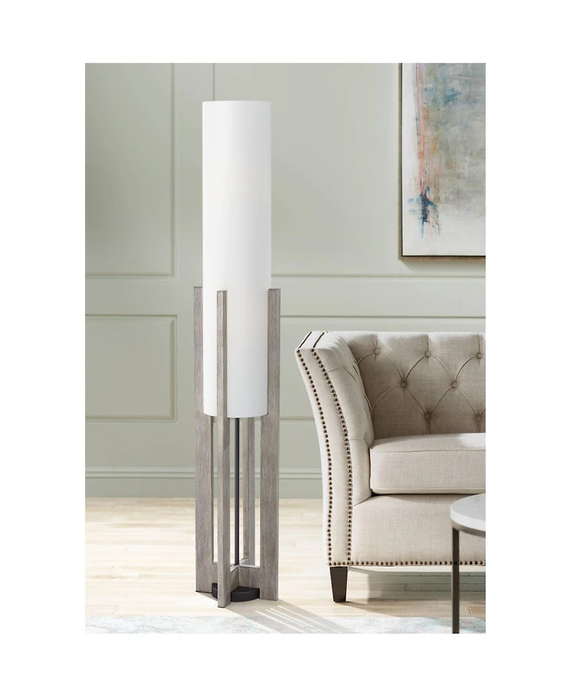 Possini Euro Design Arrista Modern 63" Tall Standing Floor Lamp Cylinder Foot Switch Wood Wash Finish Living Room Bedroom