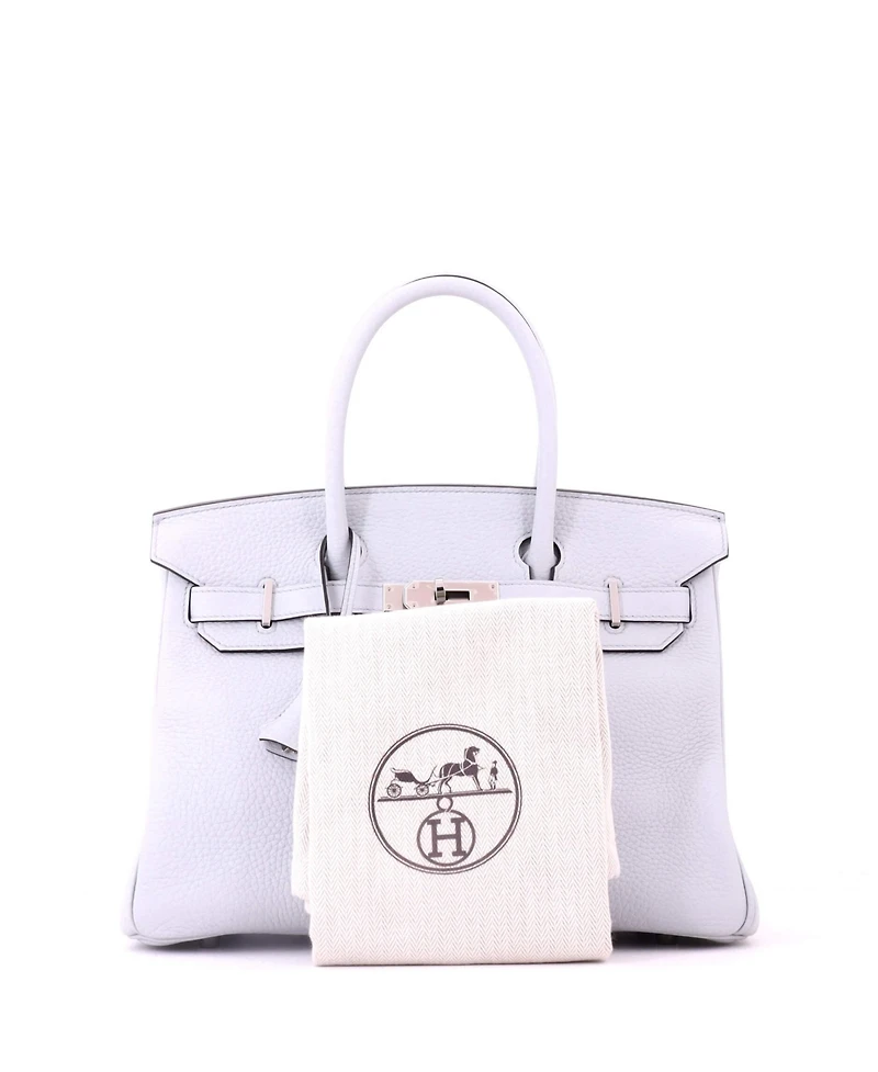 Pre-Owned HERMES Birkin 30 Handbag Blue Clemence with Palladium Hardware
