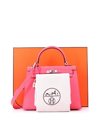 Pre-Owned HERMES Kelly 25 Handbag Pink Chevre Mysore with Palladium Hardware