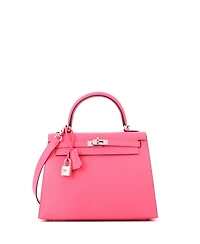 Pre-Owned HERMES Kelly 25 Handbag Pink Chevre Mysore with Palladium Hardware