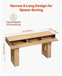 Gouun 63 Inch Farmhouse Console Table with Shelf and Hidden Storage