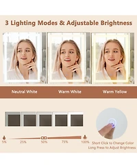 Gouun Vanity Desk with Lighted Mirror Storage Cabinet and Cushioned Stool